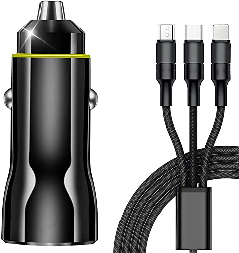 KFZ Chargeur Allume Cigare USB avec 1.2M Câble 2 Ports 12V-24V Chargeur Voiture Adaptateur Rapide USB A + Type C Compatible avec iPhone 12/SE/11, iPad, Samsung Galaxy, LG, Huawei, Xiaomi USW