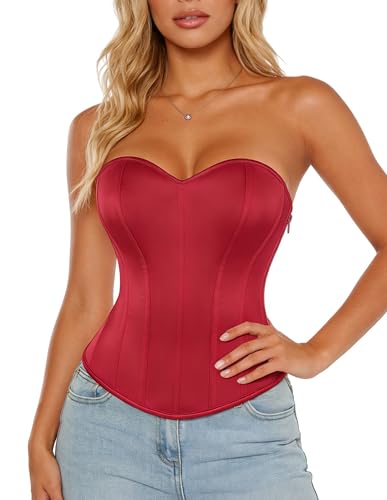 Scarlet Darkness Womens Strapless Corset Top Bustier Fishboned Waist Cincher Sweetheart Neckline for Daily & Parties Red Size 8