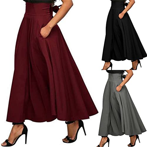 Jupe trapèze longue plissée à taille haute flatteuse avec poche originale - 2