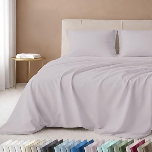 Image of California Design Den Full Bed Sheets Set - 600 Thread Count Sateen, 100% Cotton Full Size Sheet Set, Deep Pockets with All Around Elastic, Snug Fit, Durable Bedding - Pale Lavender