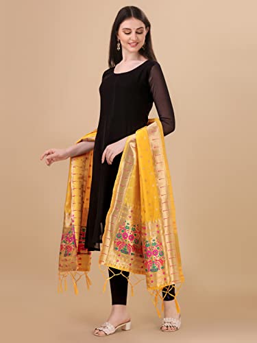 Image of DEVANGI Women's Woven Banarasi Silk Dupatta /Chunni For Women, Floral Print 1 Meter Wide and 2.3 Meter Length Printed Designer Dupatta /Chunni For Girls