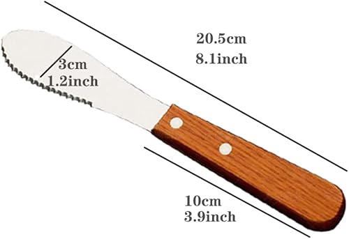 Juego de 6 cuchillos de mantequilla de acero inoxidable con mango de madera, servidor esparcidor de mantequilla para desayuno, untar, condimentos de