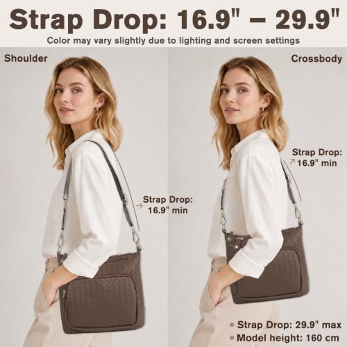 U+U Woven PU Leather Crossbody Bags for Women, Multi Compartment Shoulder Handbag with Adjustable Wide Strap and Removable Zipper Pouch (Brown) — view 2