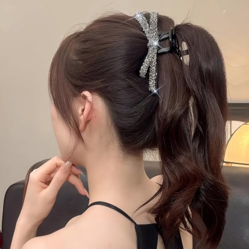 Pinzas para el cabello con moños glitter y cuentas negras miniatura 2