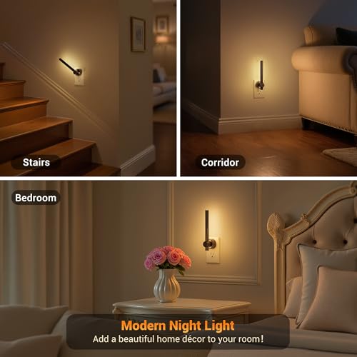 Image of JandCase Night Light, Night Lights Plug into Wall with Dusk to Dawn Sensor, 330 Rotatable Plug, 0-100LM Dimmable Light Bar for Vanity Bedroom Bathroom, 1 Pack
