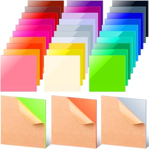 Suzile 30 Pcs Colored Acrylic Sheets 1/8 Inch Thick for Laser Cutting 3.9"x3.9" Cast Opaque Acrylic Sheets with Protective Paper for Art DIY Crafts Display
