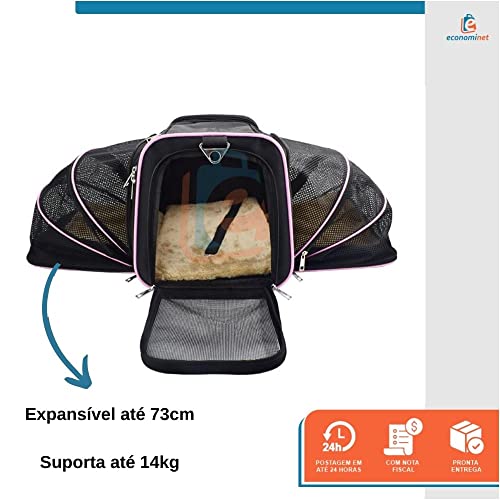 Bolsa Pet Expansível para Transporte em Avião Cães e Gatos Ventilada até 14kg Tela Arejada e Tapete
