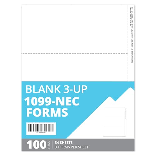 Blue Summit Supplies 1099 NEC Forms 2025 Blank 3 Up, 1099 NEC Blank Perforated Paper, Laser or Inkjet Printer Tax Forms, Side-Stub Perforation, 34 Sheets (100 Forms)