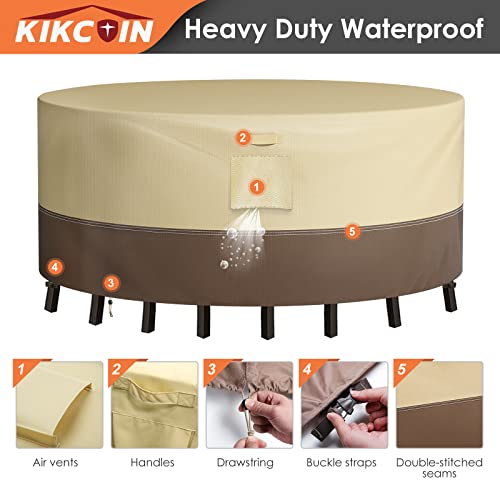 Waterproof Round Patio Furniture Cover, Upgraded Heavy Duty 600D Patio Cover For Small Outdoor Furniture Set, More Resistant To Tear/Water/Fade/Uv Than 420D Black Patio Cover (62"Dia X 28"H) #TOP4
