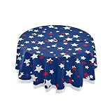 Xigua Patriotic Star Round Tablecloth 60" Waterproof Spillproof Polyester Fabric Table Cover with Zi