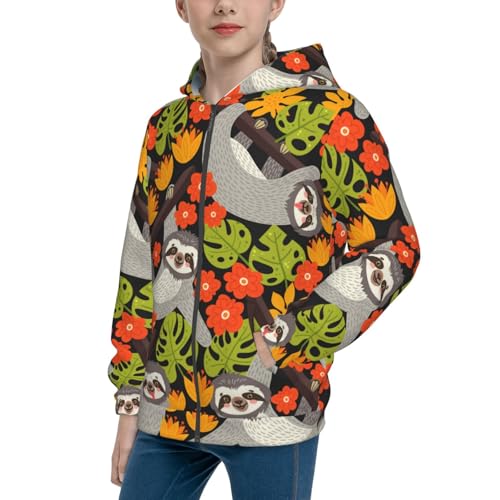 Sloth on the Branch Kid Hoodies Boys Zip Up Sweatshirts Girls Pullover with Pocket