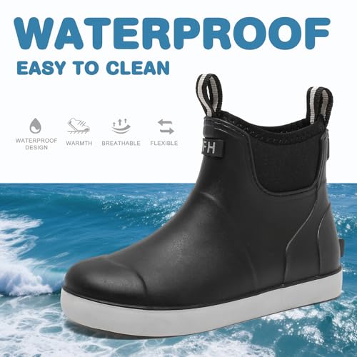 Kids Deck Boots Boys Rain Boots Girls Rubber Ankle Boots Water Shoes, Non-slip Waterproof Outdoor Fishing Shoes for Childs School Play Footwear2