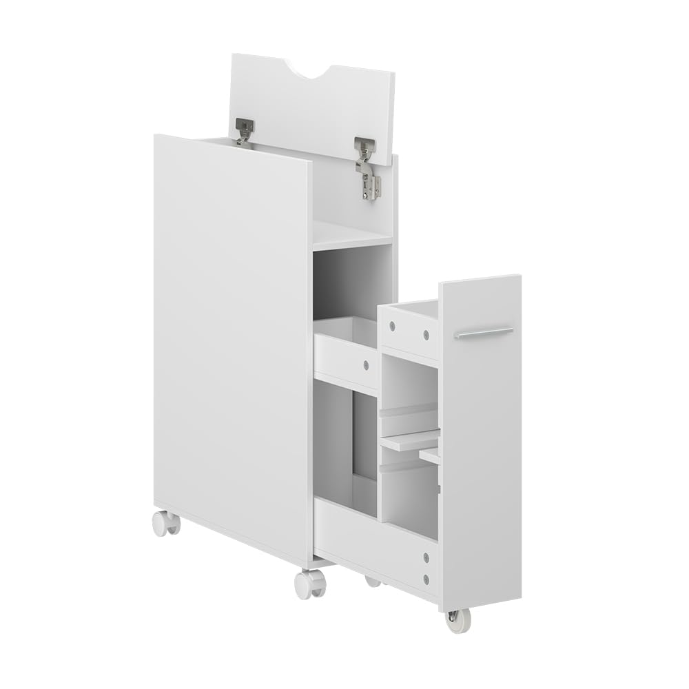 Vicco Armoire de Toilette Niva, Blanc, 18x71.3cm | avec compartiment extensible, pour un rangement peu encombrant au-dessus des toilettes