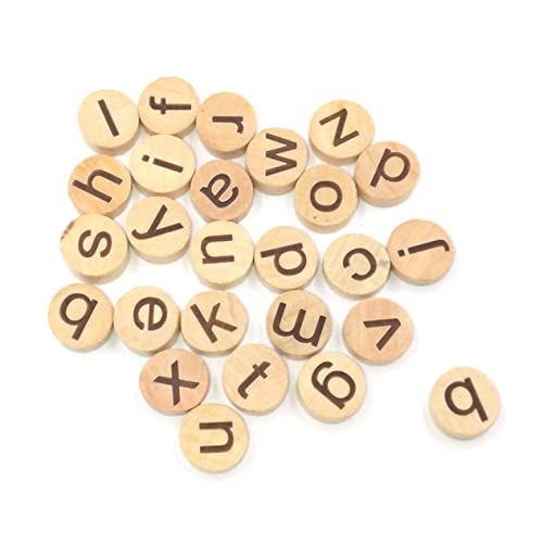 ZUNOXAZ 78 Piezas Parches de Madera Redondos con Letras Pequeñas Cortes de Madera de Gruesos Decorativos y Educativos para Manualidades y DIY