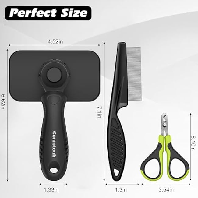 Comotech 3PCS Cat Grooming Supplies,Cat Brush & Nail Clipper/Trimmer & Flea Comb for Shedding Indoor Cats Dogs and Small Animals - Meet All Your Pet's Daily Grooming Needs - All in One Set (Black)-NC63AZjh