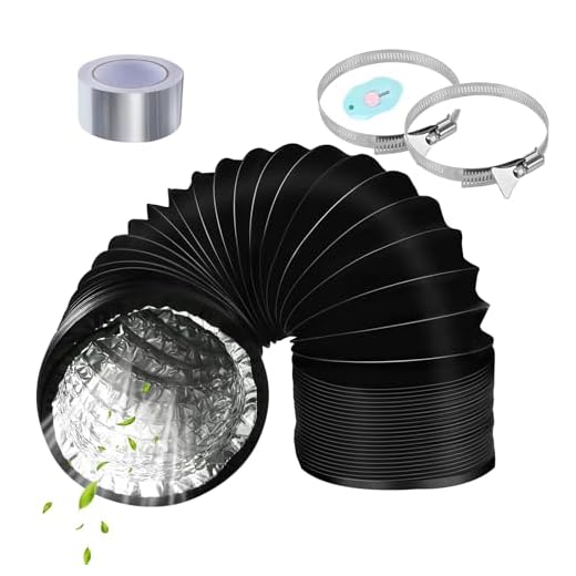 URHRHU Manguera de Ventilación de PVC Ø125mm Longitud 2m Tubo Flexible de Aluminio con Cinta de Aluminio de 5 m y 2 Abrazaderas de Acero para Salida de Aire Campana Extractora Secadora - Negro