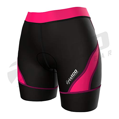Zimco Core Tri Shorts Women | Triathlon Shorts Women | Womens Triathlon Short | Women's 8-Inch Triathlon Bike Short Padded (Black/Hot Pink, Medium)