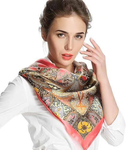 Image of Scarf for Women Stylish, Bandanas for Women Exquisite and Beautiful Head Scarf Silk Scarf Comfy Silk-Feel Beach Headwraps Pillow Cover Gift for Pretty Casual Outings Date Night