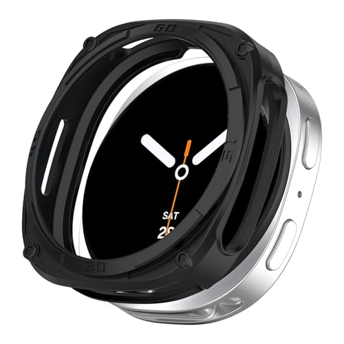 HeeNia Samsung Galaxy Watch 8 44mm �Ή� �P�[�X �V���R���ގ� �ی�P�[�X �J�o�[ �Ռ��z�� ���y�� �_�� �Ռ��h�~ �C�菝�h�~ �ی�J�o�[ �M�����N�V�[�E�H�b�`8 44mm �p (�u���b�N)