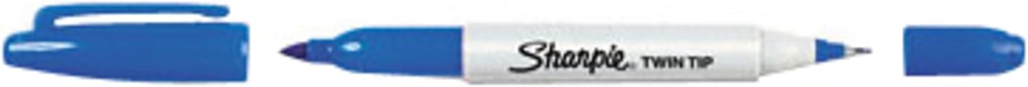 Twin-Tip Permanent Marker, Fine/Ultra Fine Point, Blue, Dozen