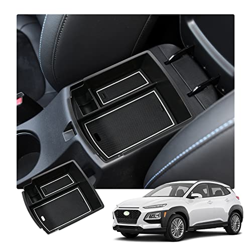RUIYA Consola Central con reposabrazos Personalizada para 2018 Kona(Modelo de Gasolina y Diesel),Bandeja de Almacenamiento,Organizador de Consola, Bandeja de inserción,Accesorio para el automóvil Cover