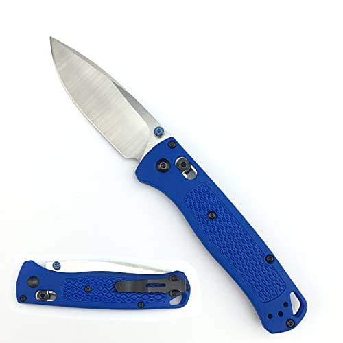 HUAAO Thumb Open Knife with 3'' 8Cr13MoV Blade, Satin Finish, Drop Point, Blue Glass Reinforced Nylon Grivory Handle, EDC Folding Pocket Knife with Belt Clip for Camping