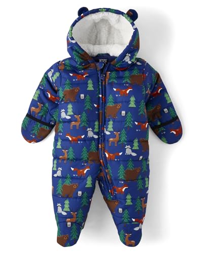 The Children's Place,Baby Boys,and Newborn Fleece Hoodie Zip Front Bunting Snowsuit,Galactic,6 Months,9 Months