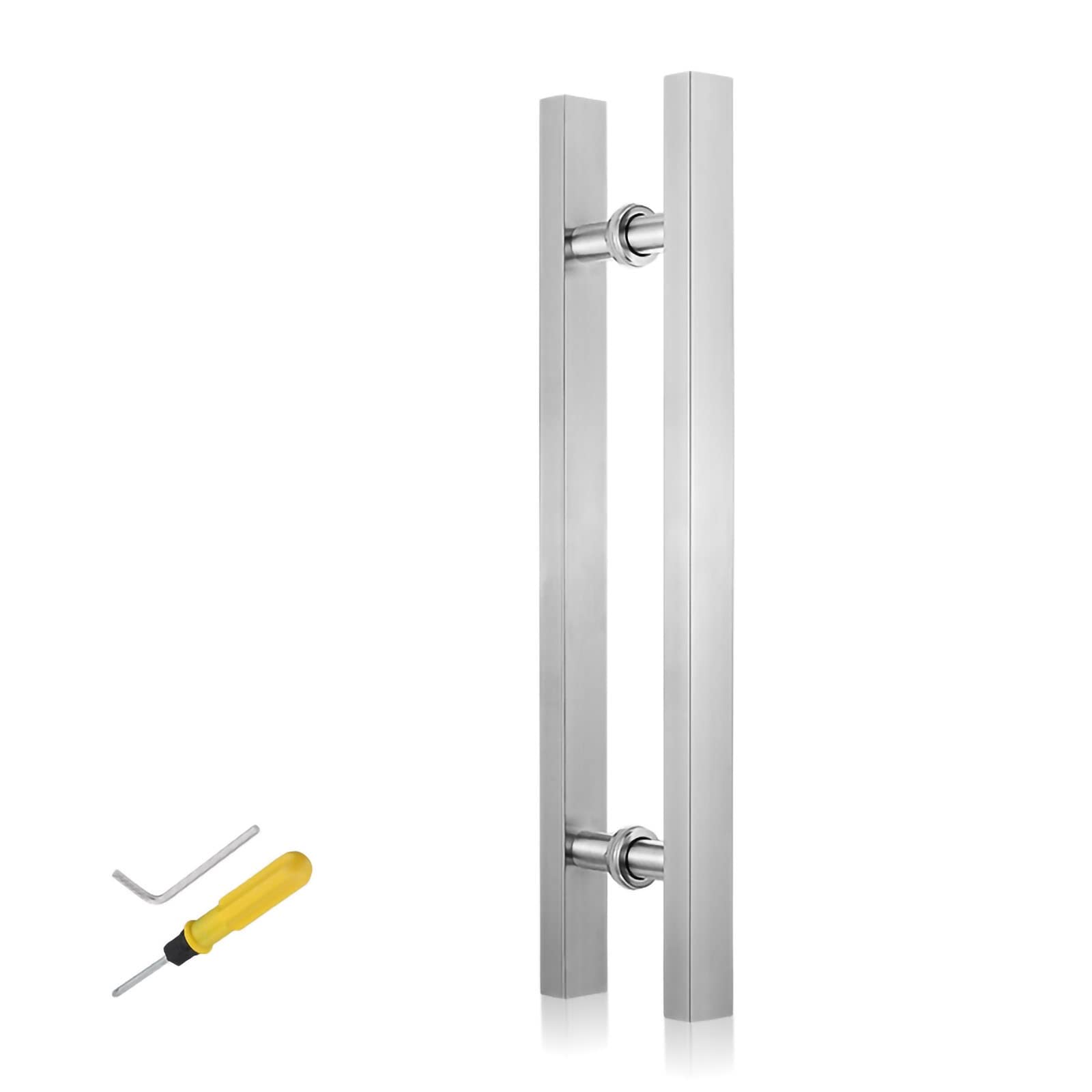 CWCQGH 3 Colors Square Push Pull Door Handle with Fittings 50/60/80/100/120cm,Stainless Steel Sliding Barn Door Handle Hardware,for Wood Doors/Glass Doors,Silver-80x50cm