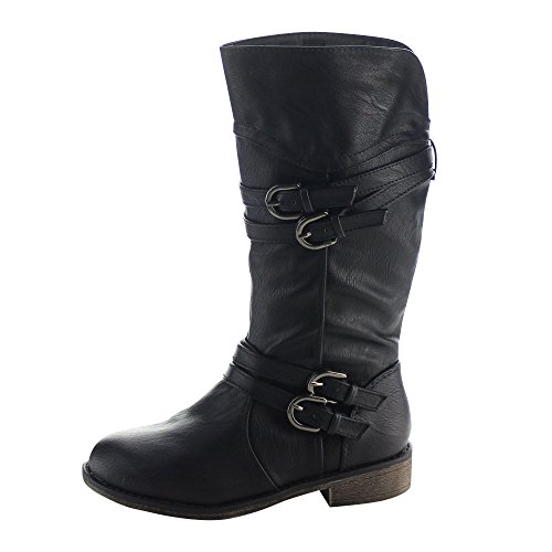 Lucky Top Fay-42K Children Girl's Classical Block Heel Buckle Knee High Riding Boots4