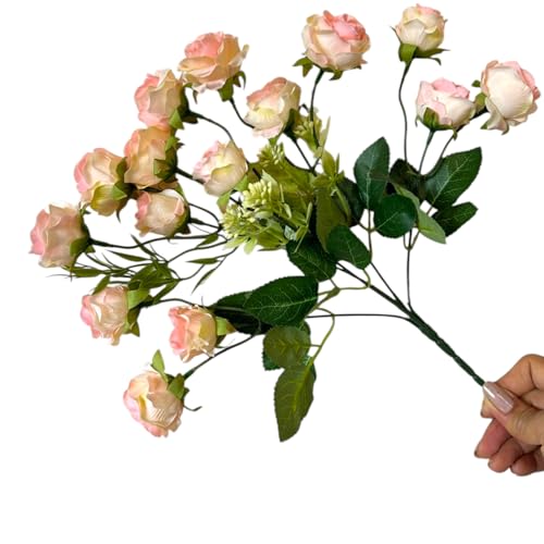 Image of Garden Art Artificial Small Rose Flower Bunch (Pack of 1) | 5 Heads with 15 Flowers & Buds, 35 cm Faux Rose Bouquet for Home Decor, Wedding & Table Decoration (White Shaded)