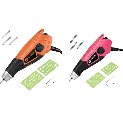 HARDELL 15W Orange & Pink Engraver,5 Speed Etching Power Tool Equipped with Soft Rubber Handle and Tungsten Carbide Steel Bits for Tile,Metal,Stone,Wood,Leather,Glass,PVC Pipe,DIY Crafts