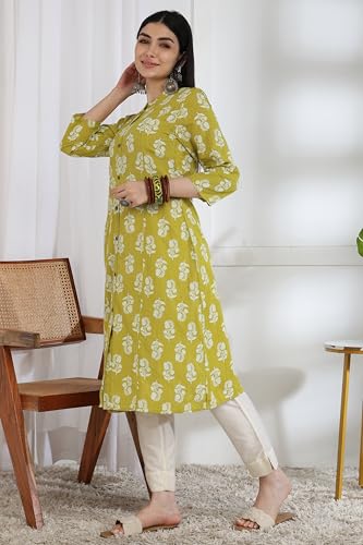 Image of MIRCHI FASHION Pure Cotton Kurti for Women | A-Line Kantha Work Printed Kurta for Woman | Ethnic Wear for Office & Daily Use (Single Piece)
