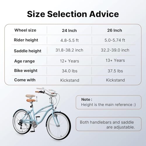 Image of ACEGER Girls Beach Cruiser Bike for Kids 5-13 Years Old, 16 inch 18 inch 20 inch 24 inch Single Speed Kids Bicycle Included Coaster Brake, Front and Rear Reflectors, 24 inch 7 Speeds with Dual Brakes