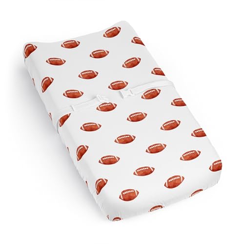 Sweet Jojo Designs Brown and White Football Boy Baby Changing Pad Cover Sheet – Infant Newborn Diaper Table Change Mat Cover - for The Vintage Foot...