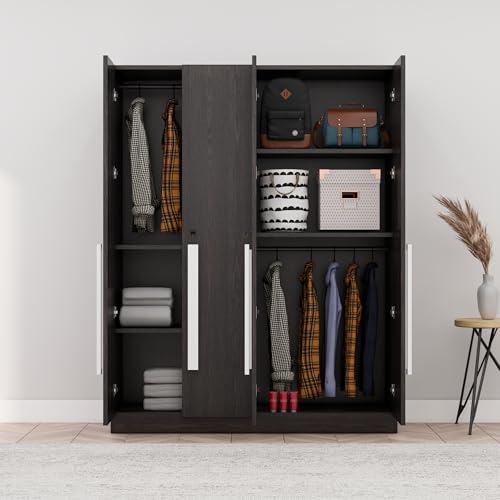 Image of Bniture 4 Door Wardrobe for Bedroom with Lockable Door & Hanging Space | Almirah for Clothes with Elevated Bottom Base | Wardrobe for Storage Cupboard | 3 Years Warranty (Flower Wenge, 4 Door)