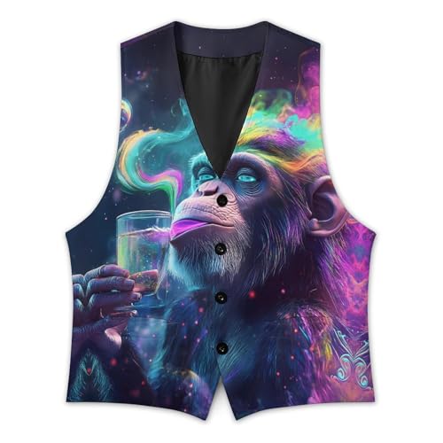 Monkey Is Smoking Trendy Vest Suit for Men V Neck Formal Dress Waistcoat Vests Business Slim Fit2