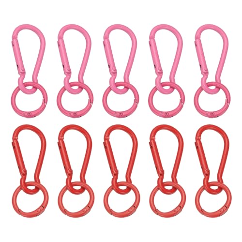 PATIKIL 10Pcs Keychain Clips with O Rings, Red/Rose Red Small Metal Alloy Key Ring Holder Snap Hook Keychain Clips Buckle for Women Men Multipurpose Outdoor Camping Hiking Travelling