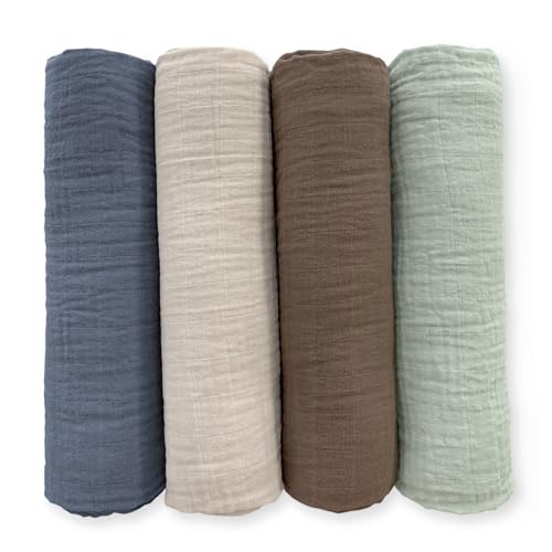 Image of SwaddleDesigns Cotton Muslin Swaddle Blankets for Baby Boy & Baby Girl, Set of 4, Neutral Receiving Blankets for Newborn, Baby Registry & Gift, 46x46 inches, Coastal