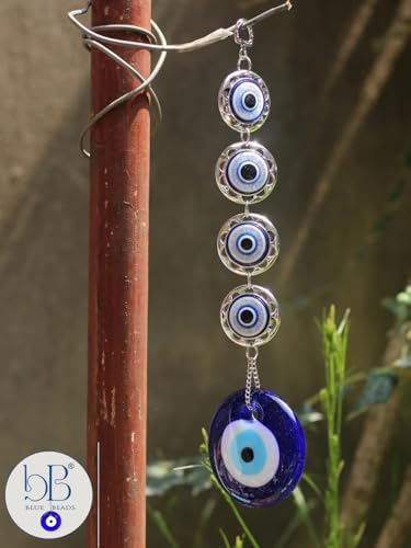 Image of BLUE BEADS Turkish Feng Shui Vastu Blue Glass Evil Eye Hanging /Door Hanging Nazar Batu for Protection and Good Luck - Perfect for Gifting Home or Office (4BEAD-Evileye)