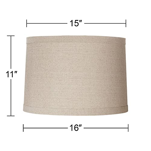 Set Of 2 Natural Linen Medium Drum Lamp Shades 15" Top X 16" Bottom X 11" High (Spider) Replacement With Harp - Springcrest #TOP3