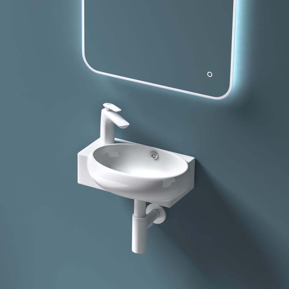 Db Durovin Bathrooms Glossy White Durovin Bathrooms Ceramic Basin - Wall Hung Or Counter Top Mount Sink - Single Corner Tap Hole With Overflow - 420 X 280 X 150Mm (Wxdxh)