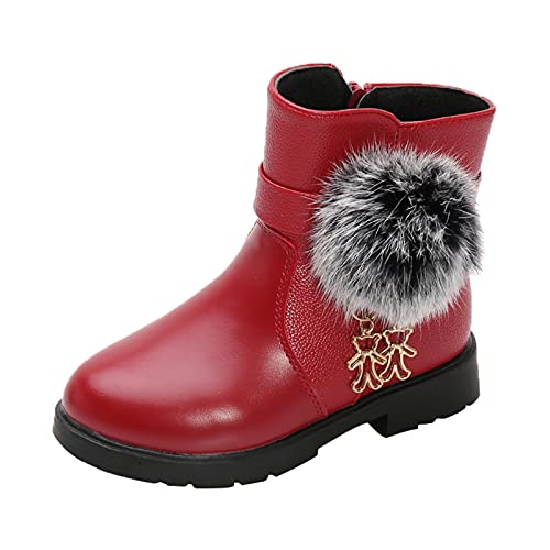 Girls Ankle Boots Kids Side Zipper Lightweight Ankle Booties Soft Sole Non Slip Princess Shoes Winter Warm Fashion Boots (Wine, 3 Big Kids)
