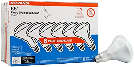 SYLVANIA Incandescent 65W BR30 Flood Light Bulb, 540 Lumens, E26 Medium Base, Dimmable, 2850K, Warm White, Frosted - 6 Pack (15172)