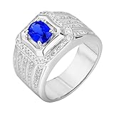 ANAZOZ Anillos Hombre Alianzas 4 Garras Oval con Zafiro Creado de 1.19ct y Moissanita, Anillo Boda 14K Oro Blanco Hombre, Plata Azul, Talla 17(57mm)