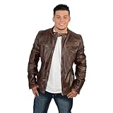Milwaukee Leather SFM1805 Men's Brown Side Stitch Cafe Racer Lambskin Leather Jacket - X-Large
