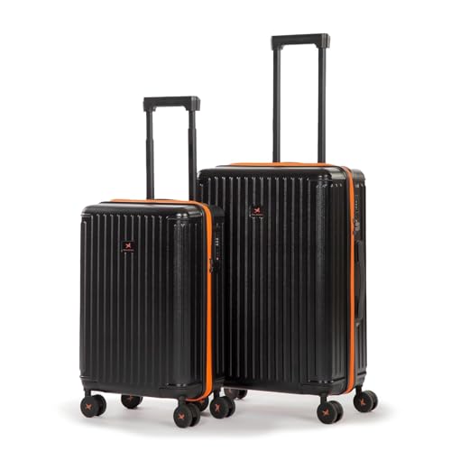 Image of Hard Polycarbonate Luggage Trolley Bag | 8 Wheels 360 Double Spinner Suitcase with Coffee Holder & Mobile Stand | 5 Years Warranty - Vampire Bat, Set of 2 (Cabin+Medium) (54+64 cm)