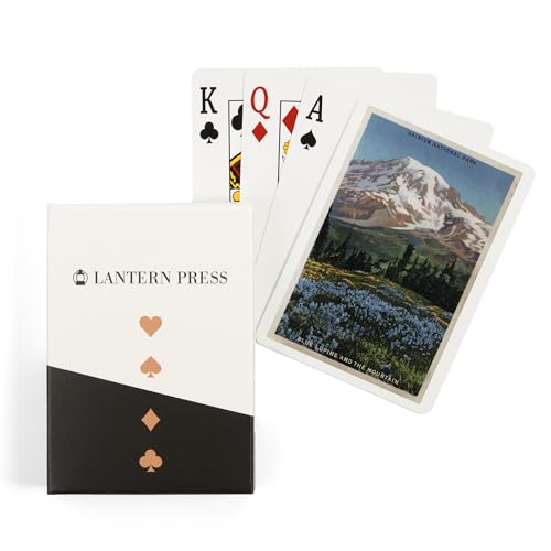 Lantern Press Rainier National Park, WA, View of Mt. Rainier, Blue Lupine Blooming, 52 Playing Cards...