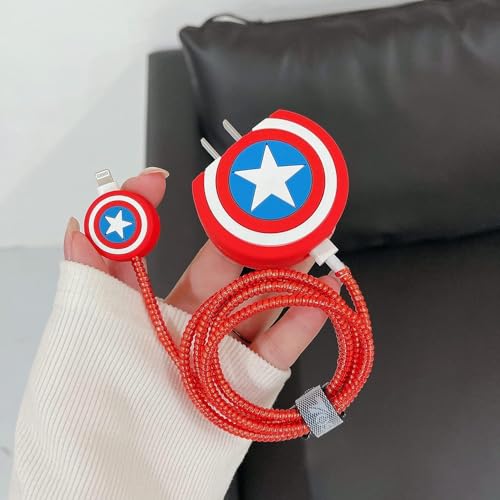 Image of Protective Charger Case for iPhone 18W 20W iPhone 15 14 13 12 11 Pro Max Charging Cable Charger Protective Cover Data Cable Protective Sleeve -(Captain America) Multicolor