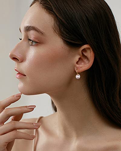 Karlota Womens Nickel Free S999 Sterling Silver Dangling Hook Gold Freshwater Pearl Dangle Drop Earrings Hoops Girls Sensitive Ears (Gold) #TOP2