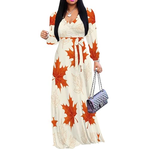 Image of PinkPatty Women's Long Sleeve Maxi Dress Plus Size Casual V Neck Wrap Dress with Pockets&Belt